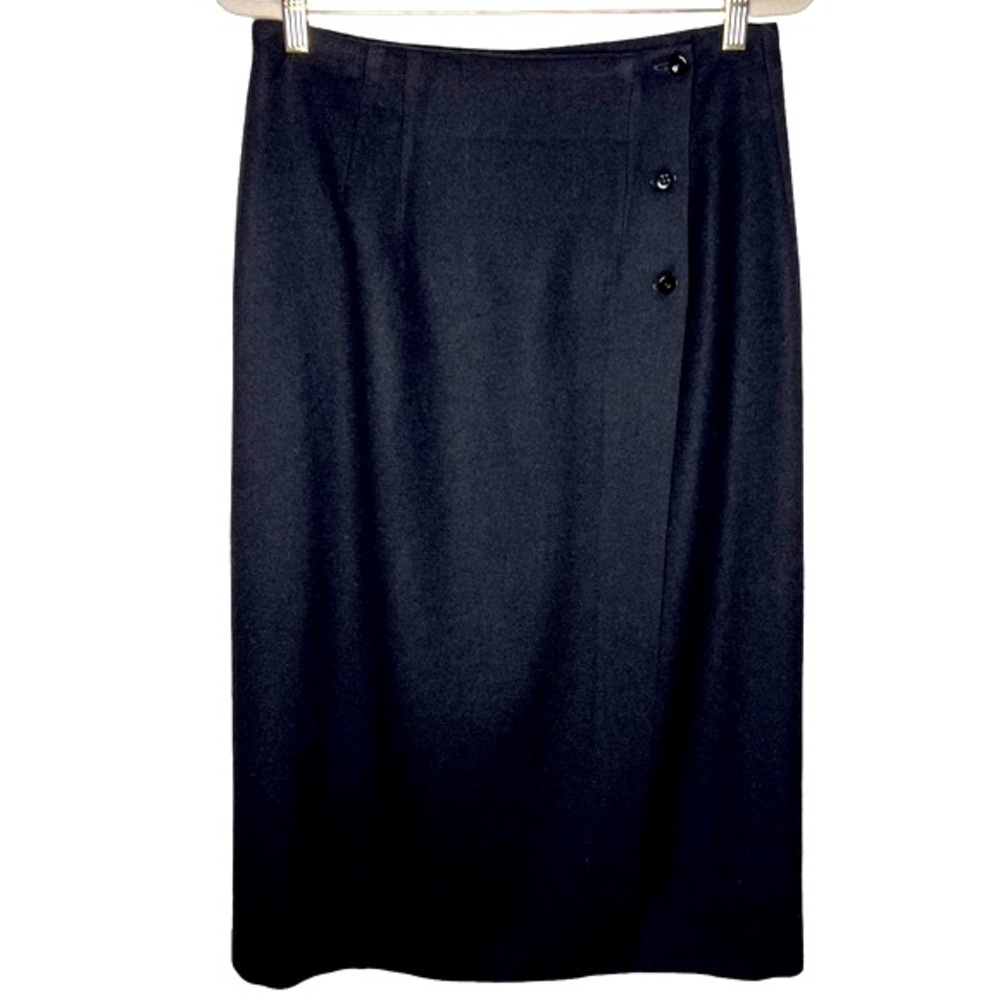 VTG Michele Black Wool Pencil Wrap Midi Length Skirt Size 13/14 14 Lined Career